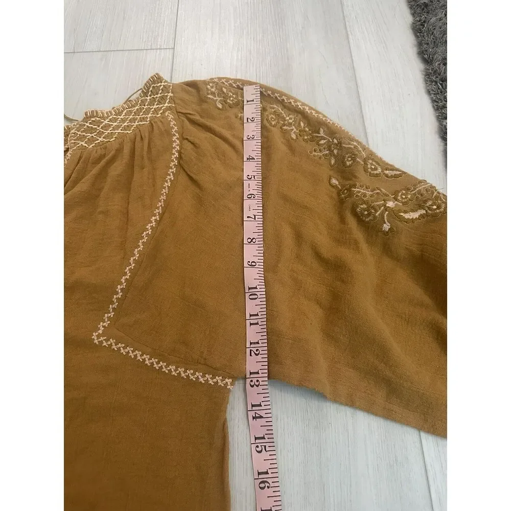 Free People Notting Hill Embroidered Peasant‎ Top Sz S - Mustard Yellow $168